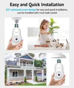 LaView 4MP Bulb Security Camera 2.4GHz,360° 2K Security Cameras Wireless Outdoor Indoor Full Color Day and Night, Motion Detection, Audible Alarm, Easy Installation, Compatible with Alexa White 23 81j9QvrCksL