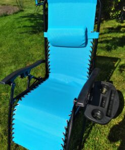 Best Choice Products Set of 2 Adjustable Steel Mesh Zero Gravity Lounge Chair Recliners w/Pillows and Cup Holder Trays, Light Blue 31 81j9yFMyykL