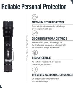 SABRE 2-in-1 Stun Gun with Flashlight and Belt Holster, Emits 1.60 Powerful Pain Inducing Microcoulombs (µC) Charge, 120 Lumen LED Flashlight, Rubberized Grip, Compact Design, Rechargeable 11 81jB3awv08L
