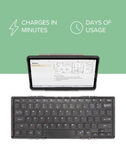 Plugable Foldable Bluetooth Keyboard Compatible with iPad, iPhones, Android, and Windows, Full-Size Multi-Device Keyboard, Wireless and Portable with Included Stand for iPad/iPhone (11.5 inches) 37 81jBhX2hyL