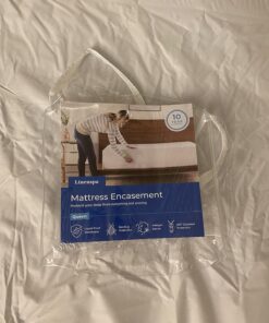 Linenspa Zippered Mattress Encasement - Waterproof & Bed Bug Proof - Premium Noiseless & Absorbent Cover – Queen, White 12" Depth 43 81jCr7f63L