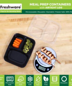Alternative view of Freshware Meal Prep Containers [21 Pack] 3 Compartment with Lids, Food Storage Containers, Bento Box, BPA Free, Stackable, Microwave/Dishwasher/Freezer Safe (24 oz) 3-Compartment, 21-Pack, 24 ounce