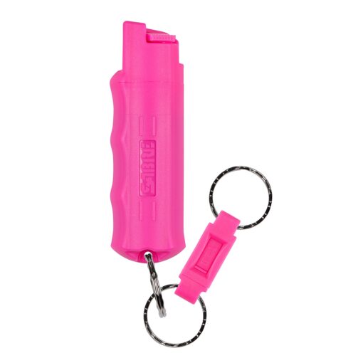 SABRE Pepper Spray, Supports National Breast Cancer Foundation, Maximum Police Strength OC Spray, Quick Release Keychain for Easy Carry and Fast Access, Finger Grip for More Accurate Aim, 25 Bursts Pink (1-Pack)