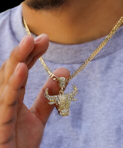 Mens Gold Tone Iced Out Bull Small Pendant with 5Mm 24", No Color, Size No Size 27 81jTtYffyqL