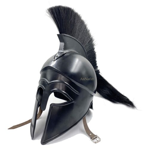 AnNafi® Greek Corinthian Helmet w Liner | Medieval Ancient Knight Armor| Spartan Adult Replica Helmet with black plume | Larp Sca Role Play Halloween Party Costumes|