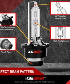 ICBEAMER 8000K D2S D2C D2R Xenon Factory HID Direct Replacement for 66040 66240 85122 OEM Headlight low beam Color Light Blue bulb D2S/D2R 23 81jUeqFDqL