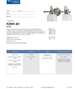 Progress Lighting P2991-81 Archie Bath & Vanity, 8.75x7.00x17.00, Antique Nickel 25 81jVYBpwCL