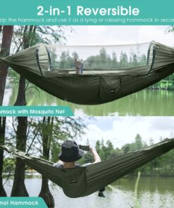G4Free Large Camping Hammock with Mosquito Net 2 Person Pop-up Parachute Lightweight Hanging Hammocks Tree Straps Swing Hammock Bed for Outdoor Backpacking Backyard Hiking Army Green 22 81jaeVJ0GfL