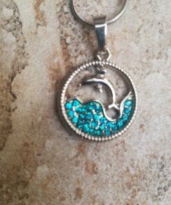 Gem Stone King Stunning Dolphin and Sea in a Circle with Blue Crystals Pendant 16 Inch Chain 12 81jewKF21QL