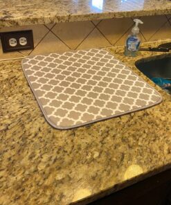 S&T INC. Dish Drying Mat for Kitchen, Absorbent, Reversible Microfiber Dish Mat, 16 Inch x 18 Inch, White Trellis 41 81jgkaiMeJL 2