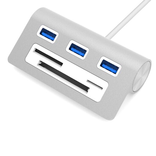 SABRENT Premium 3 Port Aluminum USB 3.0 Hub with Multi in 1 Card Reader (12" Cable) for iMac, All MacBooks, Mac Mini, or Any PC (HB-MACR) USB 3.0 Type A