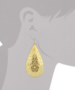 Gold-Tone Filigree Hammered Teardrop Earrings 3 81ji9aWl8L