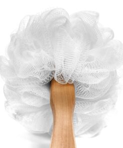 Shower Loofah on a Stick Body & Back Scrubber - Long Handled Mesh Bath Sponge Pouf Luffa Brush on a Stick with a Wood Handle for Men & Women - Easy Reach Body Wash & Lotion Applicator 1 Count (Pack of 1) 23 81jjNkZCAS