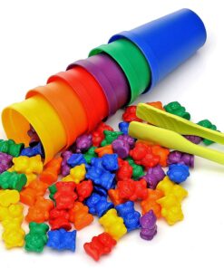 Alternative view of Legato Counting/Sorting Bears; 60 Rainbow Colored Bears, 6 Stacking Cups, Kids Tweezers, Storage Container, and Activity eBook. Quality Educational Toy, Good for STEM and Montessori Programs.