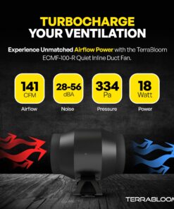 Alternative view of TerraBloom 4 Inch Inline Fan ECMF-100 - Quiet HVAC Grow Tent Fan with Digital Speed Controller- Premium Metal Casing 40-75% Energy Efficient EC Motor - For Large Spaces 4" / 100mm Diameter (141CFM, 21W, Steel Housing)