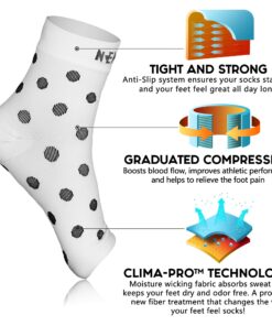 NEWZILL Plantar Fasciitis Socks with Arch Support, Best 24/7 Foot Care Compression Sleeve, Eases Swelling & Heel Spurs, Ankle Brace Support, Increases Circulation (S/M, White w Black Dots) Small-Medium White with Black Polka Dots 9 81jo4UWv4eL