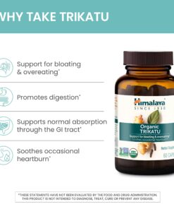 Himalaya Organic Trikatu, Herbal Supplement for Occasional Heartburn, Digestive Support, Gas, Bloating, Overeating, Ginger, Black Pepper, Non-GMO, USDA Organic, Vegan, 60 Plant-Based Caplets 10 81jrjN3laNL