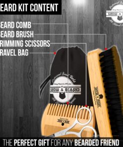 Beard Brush for Men & Beard Comb Set w/Mustache Scissors Grooming Kit, Natural Boar Bristle Brush, Dual Action Wood Comb, and Travel Bag Great for Christmas Gift (Bamboo) Bamboo 35 81ju0EGr5WL