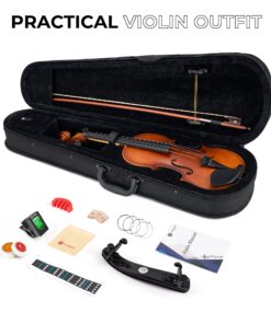 Vangoa 4/4 Violin Full Size Set Spruce Acoustic Violin Fiddle Beginner Kit for Adults Students Kids Teens with Hard Case, Rosin, Shoulder Rest, Bow, Strings, Note Stickers, Mute, Manual, Natural 13 81juBVQa46L