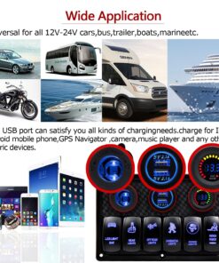 FXC Waterproof Marine Boat Rocker Switch Panel 6 Gang with 4.2A Dual USB Slot Socket + Cigarette Lighter + Voltage Monitor Alarm LED Light for Car Rv Vehicles Truck 18 81juPkHM2BL