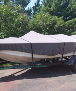Classic Accessories StormPro Dark Grey Heavy-Duty Boat Cover, Fits boats 16 Foot - 18.5 Foot L x 98 in W, Marine Grade Fabric, Water-Resistant, Fits V-Hull Runabouts OutBoards and I/O 16'-18.5'L x 98"W (beam) Charcoal 30 81jvb0QB7 L