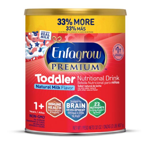 Enfagrow PREMIUM Toddler Nutritional Drink, Natural Milk Flavor, Omega-3 DHA for Brain Support, Prebiotics & Vitamins for Immune Health, Non-GMO, Powder Can, 32 Oz 32oz Can