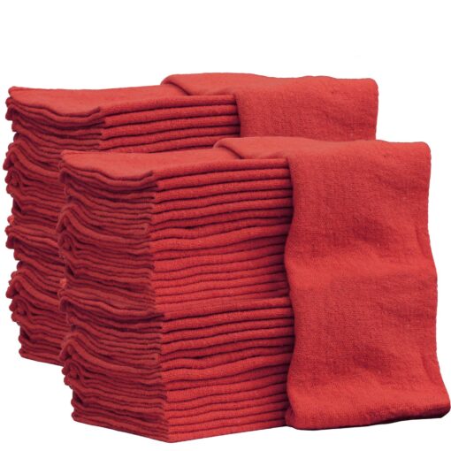 Nabob Wipers Auto Mechanic Shop Towels 100 Pack Shop Rags 100% Cotton Size 14"x14" Commercial Grade (100 Pack, Red) Red