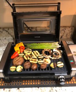 Hamilton Beach Electric Indoor Searing Grill with Viewing Window & Adjustable Temperature Control to 450F, 118 sq. in. Surface Serves 6, Removable Nonstick Grate, Stainless Steel Searing Grill with Window 77 81jzZWEZWyL 1