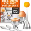Egg Cups For Soft Boiled Eggs with Spoons - Egg & Cracker Tool Set - Stainless Steel Egg Opener Topper & Cutter - Hard Boiled Egg Holder Tool by Eparé Yellow Rubber Handle 59 81k UM8Nz0L