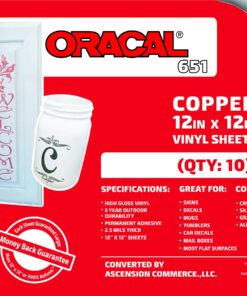(10) 12" x 12" Sheets - Oracal 651 Metallic Copper Adhesive Craft Vinyl for Cricut, Silhouette, Cameo, Craft Cutters, Printers, and Decals - Gloss Finish and Outdoor and Permanent (10) Sheets 10 81k1Cy6XZOL