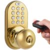 MiLocks XKK-02P Digital Door Knob Lock with Keyless Entry via Remote Control and Keypad Code for Interior Doors Polished Brass