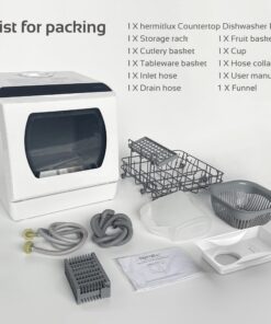 Hermitlux Countertop Dishwasher, 5 Washing Programs Portable Dishwasher With 5-Liter Built-in Water Tank For Glass Door 42 81k3GZcXrL