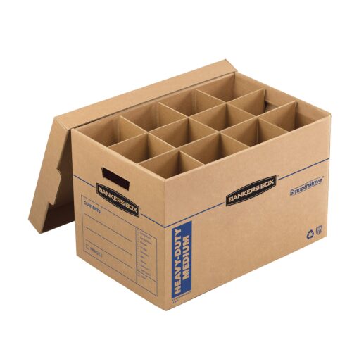 Bankers Box SmoothMove Heavy-Duty Kitchen Moving Box, Dish and Glass Box Dividers, Cushion Foam, 12 x 12.25 x 18.5 Inches, Kraft, 1 Pack (7710302) Kit