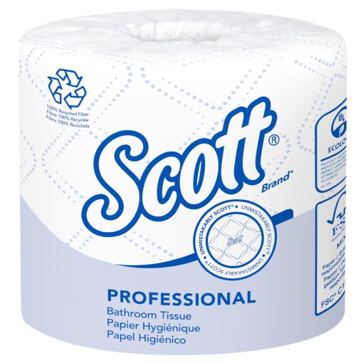 Scott® Professional 100% Recycled Fiber Standard Roll Toilet Paper (13217), with Elevated Design, 2-Ply, White, Individually wrapped rolls, 473 Count (Pack of 80), Total 37,840 Sheets