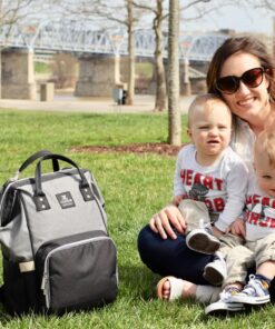 Hafmall Diaper Bag Backpack, Multifunctional Baby Diaper Bag with Stroller Hooks, Stylish Baby Bag for Mom Dad, Gray Black Black Gray 56 81k6tu UmkL