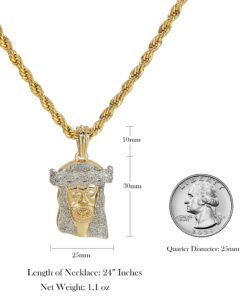 L &L Nation 14K Gold Plated Iced Out CZ Simulated Diamond Crown Jesus Piece Pendant with Rope Chain - Gold Tone Silver Stardust Jesus Necklace Hip Hop Jesus Chain for Men and Women 21 81k8buwCHFL