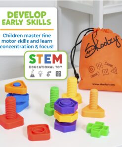 Skoolzy Nuts and Bolts 12 Piece Toy Building Block Set Sensory Occupational Therapy STEM for 18+ Months Toddler Toys & Kids, Includes eBook Travel 12 Piece 30 81kC5vlhvML 1