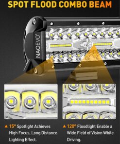 NAOEVO 7 inch LED Light Bar, 240W 24,000LM Offroad Fog/Driving Lights LED Pods with Spot Flood Combo Beam, Waterproof LED Work Lights for Truck Boat UTV ATV Jeep, 2 Pack (White) White 33 81kDp6Wp TL