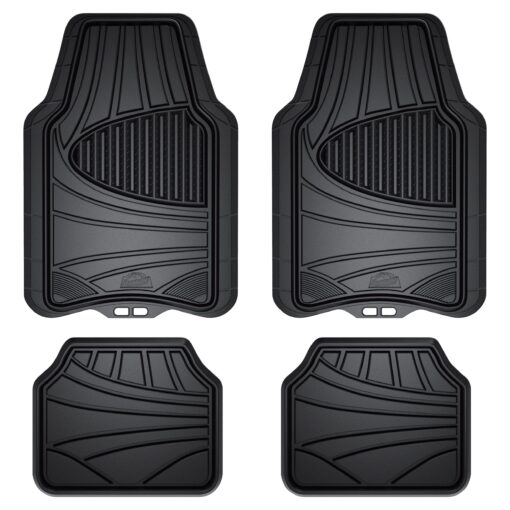 Armor All® 4-Piece Rubber Floor Mats, All-Weather Protection, Universal, Trim to Fit Front, Back, Full Coverage Custom Fit Mats for Cars, Trucks, SUVs - (Black) 4-Piece Black Rubber Floor Mats