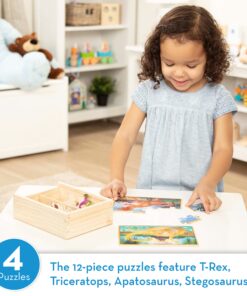 Alternative view of Melissa & Doug Dinosaurs 4-in-1 Wooden Jigsaw Puzzles in a Storage Box (48 pcs) - Kids Puzzle, Dinosaur Puzzles for Kids Ages 3+ - FSC-Certified Materials
