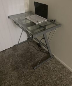 Walker Edison Metal and Glass Work From Home Laptop Computer Gaming Desk with Slide In Keyboard Tray Home Office, 31 Inch, Silver Single Desk Stanford 50 81kNBNFNm L