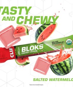 CLIF BLOKS - Salted Watermelon Flavor with 2X Sodium - Energy Chews - Non-GMO - Plant Based - Fast Fuel for Cycling and Running - Quick Carbohydrates and Electrolytes - 2.12 oz. (18 Count) 18 81kNDsMdbL