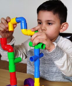 Skoolzy STEM Learning Pipe Tube 29 Piece Toys_and_Games Set, Educational Construction Building Blocks for ADHD & Autism for Baby, Kid Includes Wheels Pipes Joints and eBook 30 81kQbU75 AL