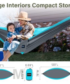 Kootek Camping Hammock Double & Single Portable Hammocks Camping Accessories for Outdoor, Indoor, Backpacking, Travel, Beach, Backyard, Patio, Hiking Grey & Sky Blue Large 31 81kUC8 2HqL