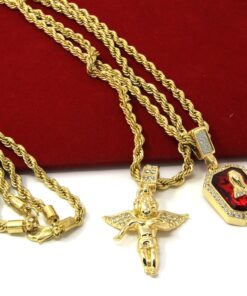Jewel Town Mens Gold Angel & P Ruby Bundle Set Cz Pendant Hip Hop 24" & 30" Rope Chain D463 22 81kV755LhOL