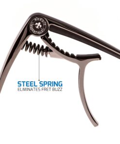 Guitar Capo Deluxe for Guitars, Ukulele, Banjo, Mandolin, Bass -Made of Premium Quality Zinc Alloy for 6 & 12 String Instruments- Luxury Accessories Nordic Essentials&trade- (Black) Sleek Metallic Black 14 81kYJaeXpOL