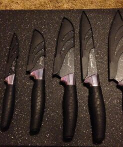 Chef Essential Carbon Steel Culinary Knife Set – 6-Piece Sharp Knife Set – Meat, Veggie, Bread Knife Set – Nonstick Chef Knife Cooking Knives – Professional Sharp Kitchen Knife Set Without Block Solid Black Set 32 81kaioz 6qL