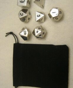 Set of 7 Polyhedral Metal Dice with Bag (16mm, Silver Color) 13 81keA85jHL