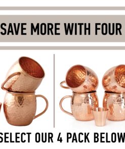 Alternative view of Set of 2 Moscow Mule Copper Mugs with Shot Glass - 2 16oz Copper Moscow Mule Mugs - Solid Copper Hammered Mug - Copper Cups for Moscow Mules