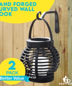 Gray Bunny 2 Pack Outdoor Plant Hanger Hook, 6” Hand Forged Straight Iron Wall Hooks for Bird Feeders, Lanterns, Wind Chimes, Patio Decor - Black 18 81kiaiicfL